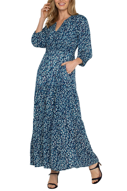 3/4 Blue Topaz Patterned Maxi