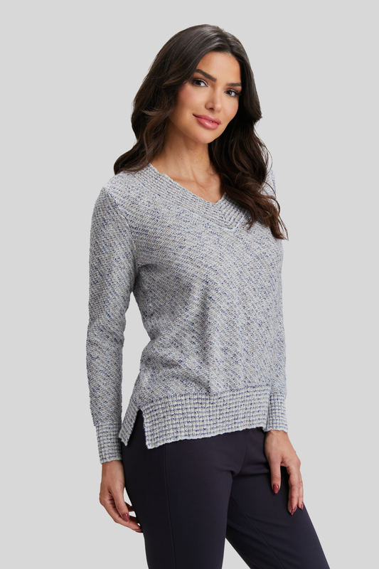 Marled Denim V-Neck Sweater