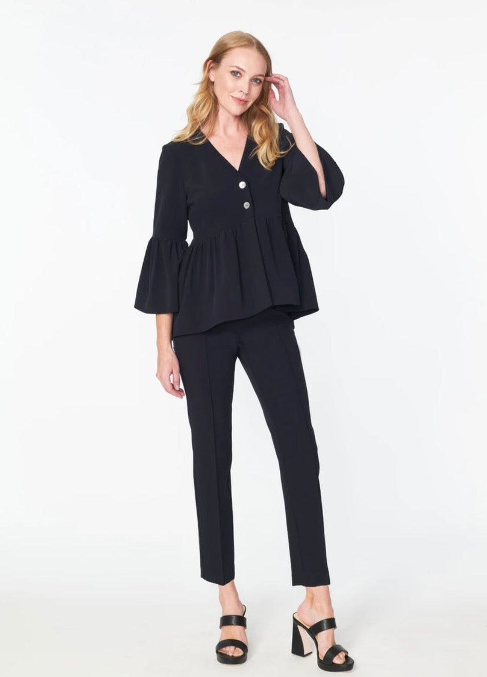 Navy Flounce Sleeve Jacket