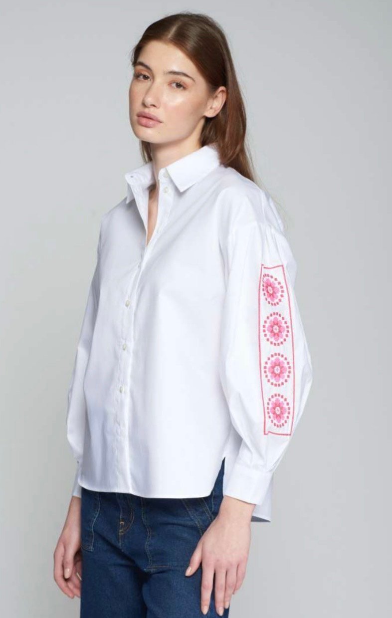 White Blouse with Embroidered Sleeve