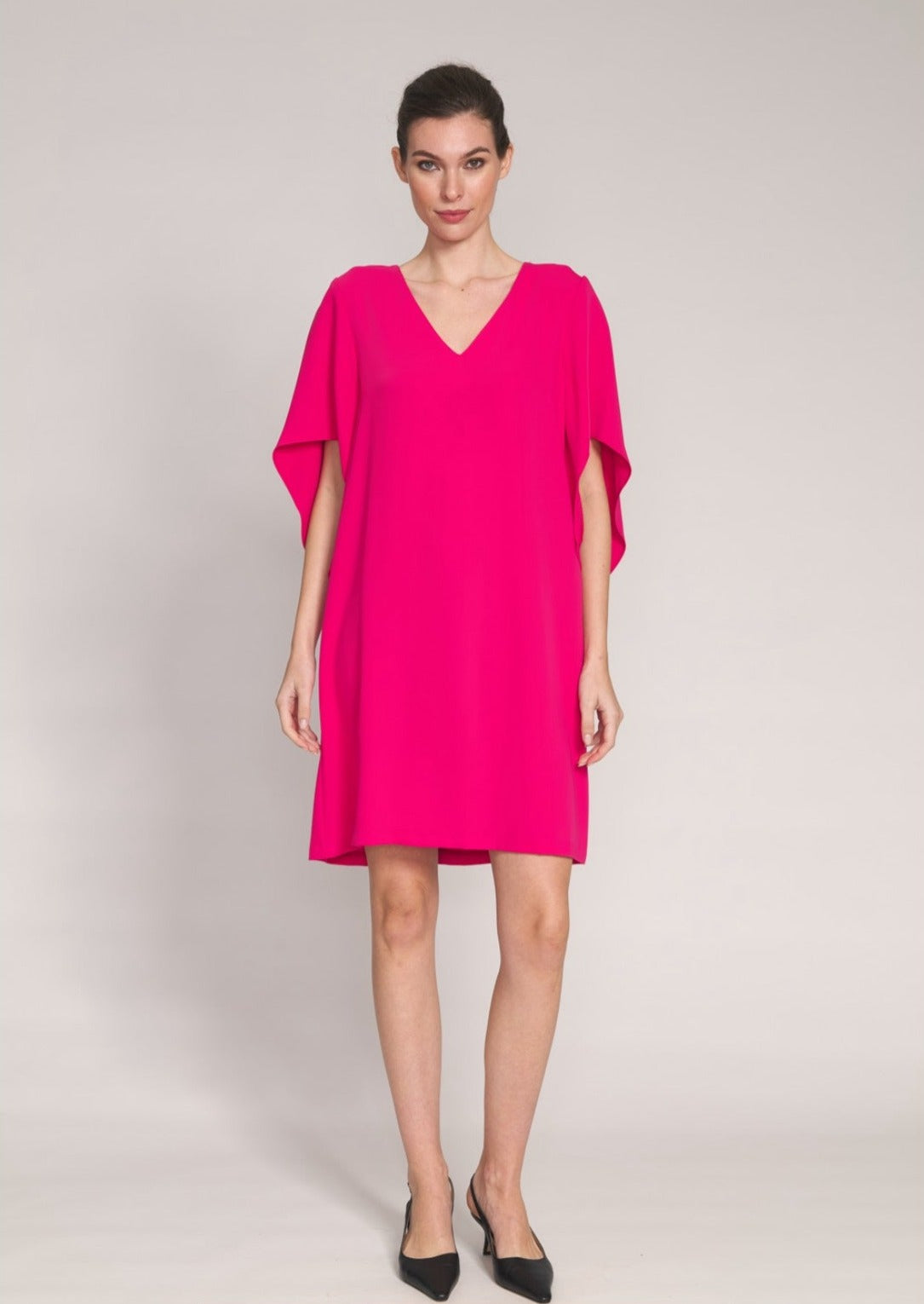 Raspberry V-Neck Tulip Sleeve Dress